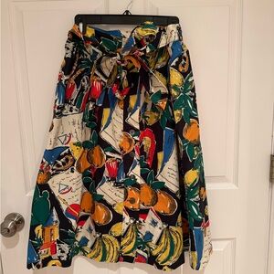 J. Crew Postcard Print button front a-line midi skirt with pockets. Size 12.